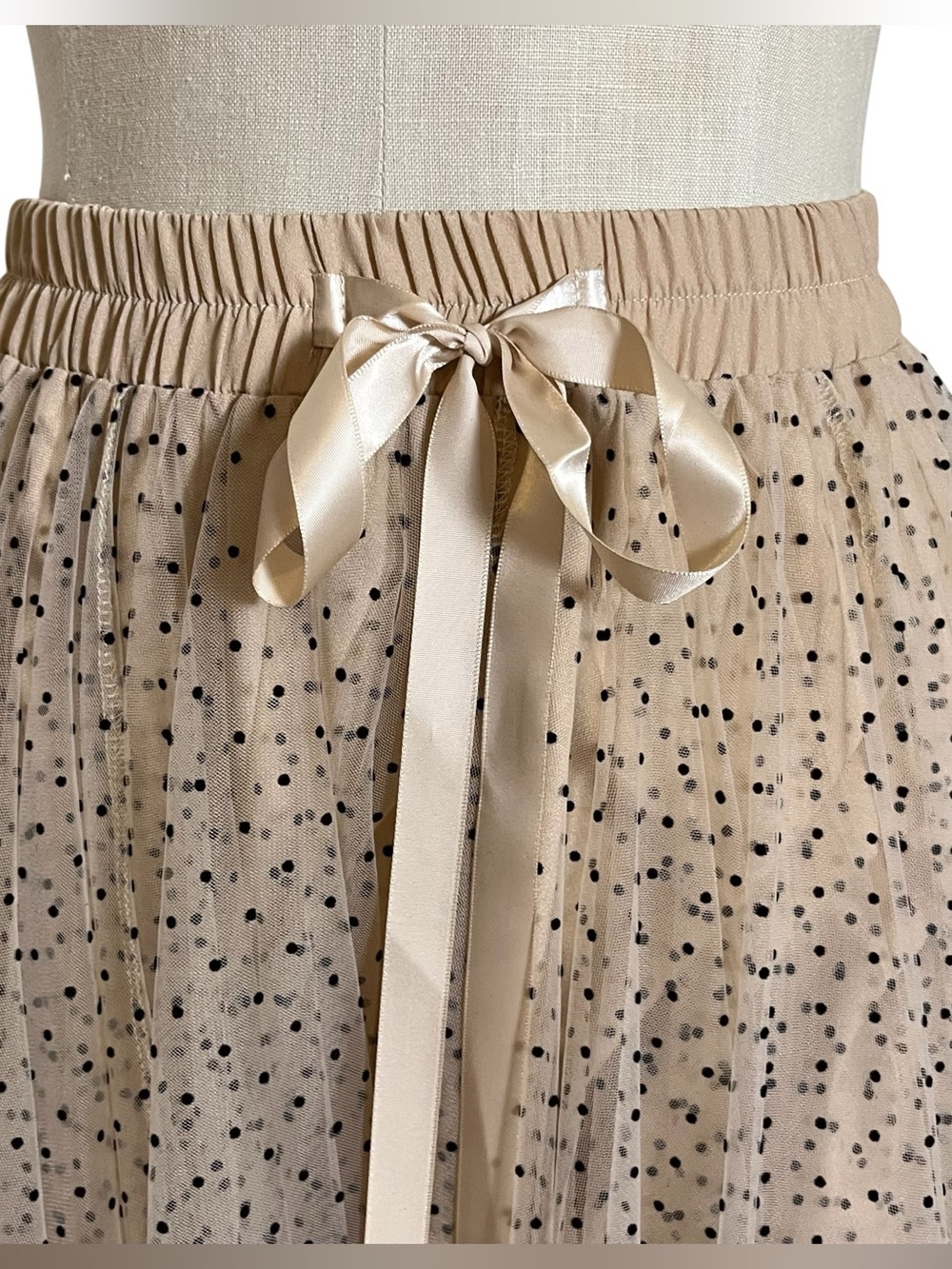 Tulle Polka Dot Skirt Midi Beige and Black Choklate S - Picture 9 of 12